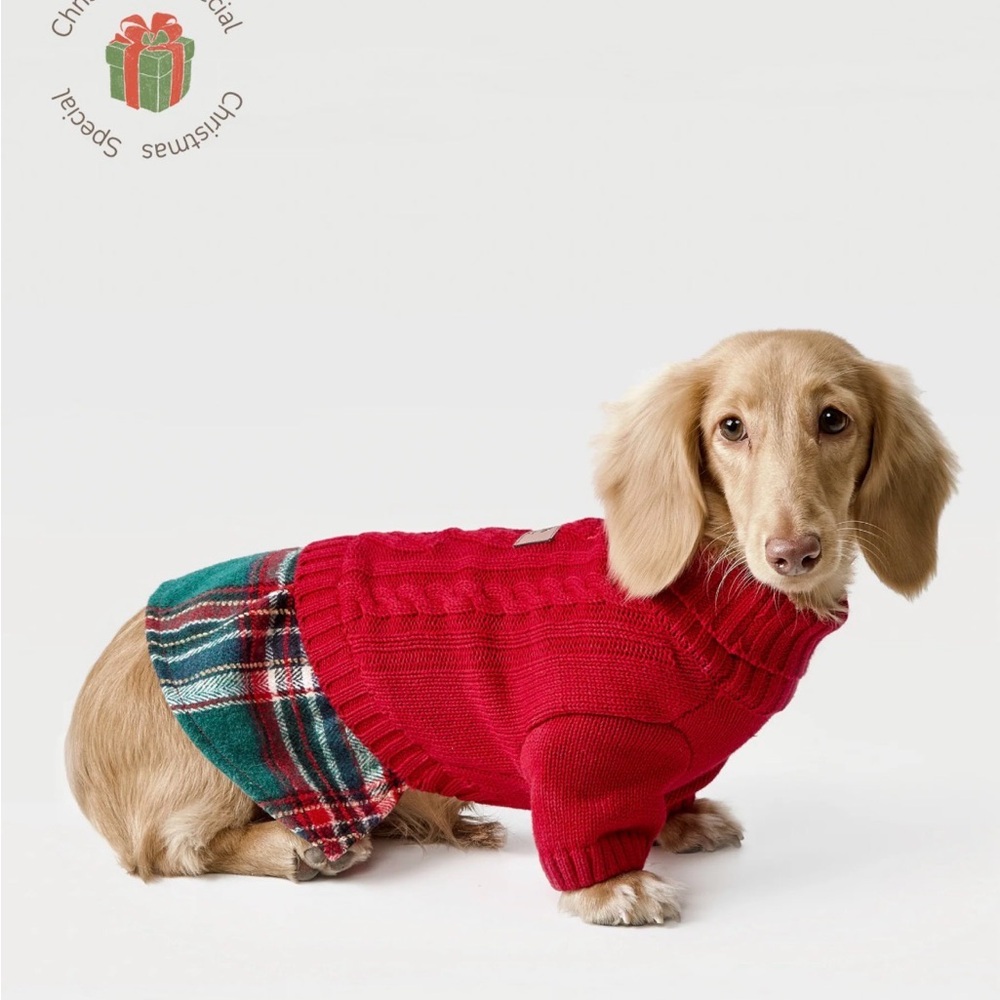 Riikyu Christmas Plaid Sweater Dress for Small Dog
